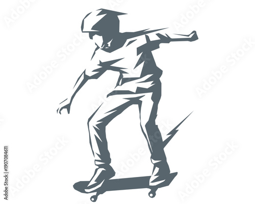 Skateboarder boy silhouette vector illustration geometric style
