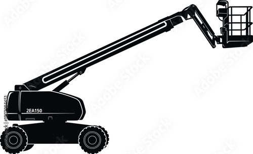 Telescopic boom lift vector icon featuring industrial aerial work platform machinery for construction maintenance heavy lifting engineering logistics and high altitude warehouse equipment