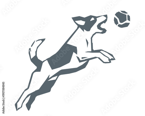 Dog chasing ball silhouette vector illustration geometric style
