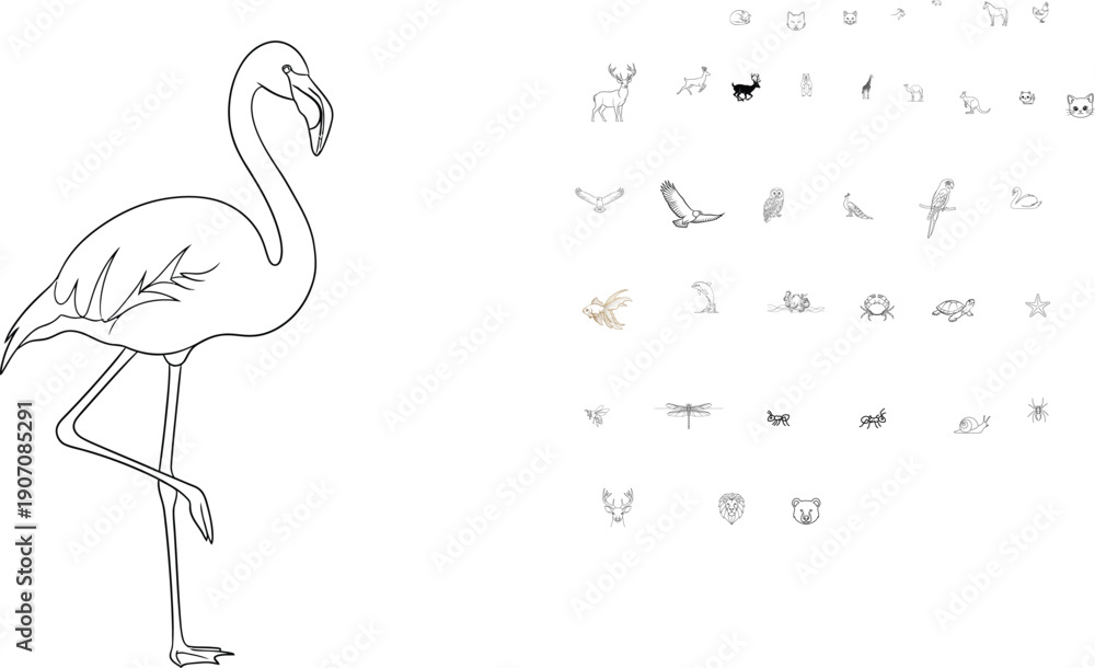 Fototapeta premium Simple line drawing of a flamingo standing on one leg