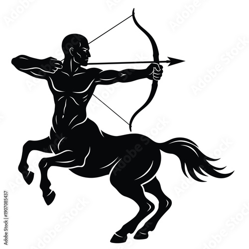 A striking silhouette of a centaur archer drawing a bow