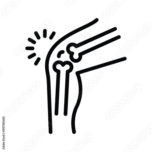 Simple line drawing depicting knee pain and skeletal structure