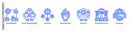 Sustainable Growth web banner icon vector illustration with icons of Sustainability, Social Responsibility, Diversity, Empowerment, Inclusive, Corporate Culture and Employee