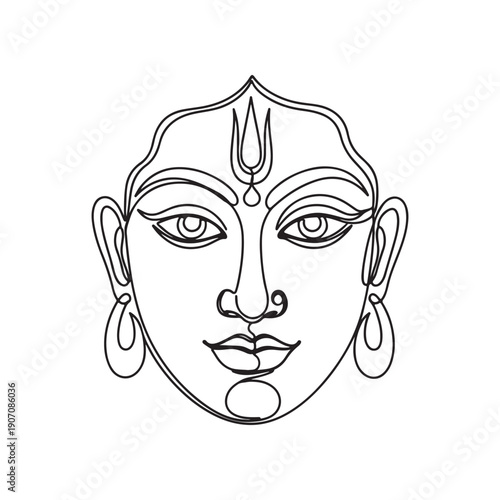 Black outline of a serene face with a traditional Indian forehead mark white