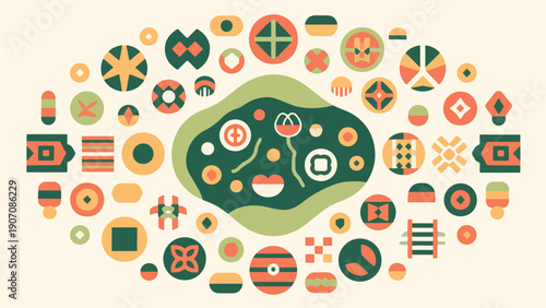 Illustration Of A Living Micro Ecosystem With Small, Repeating Shapes Vector Design Template