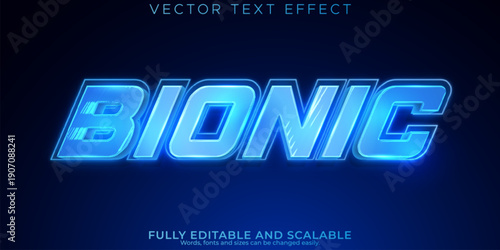 Glowing blue bionic text on dark background