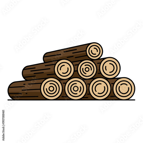 Stack of brown wood logs vector illustration, concept for lumber industry, timber, heating, and forestry isolated on white background.