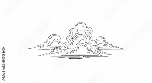 Stylized black and white sketch of layered clouds forming a dramatic sky