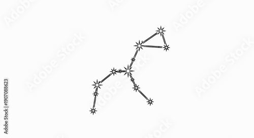 Stylized celestial map depicts a constellation of bright, star-like points connected by lines