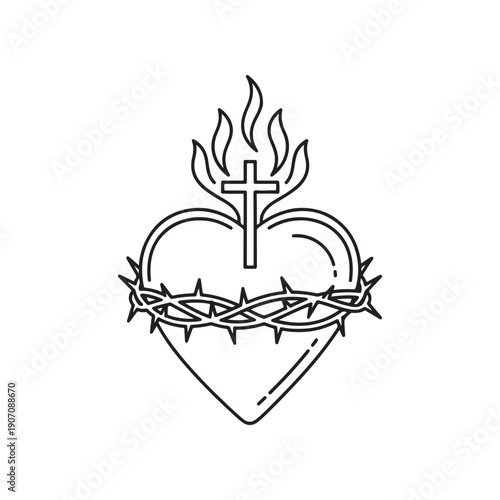 Sacred Heart of Jesus with crown of thorns and flames christianity religion Vector