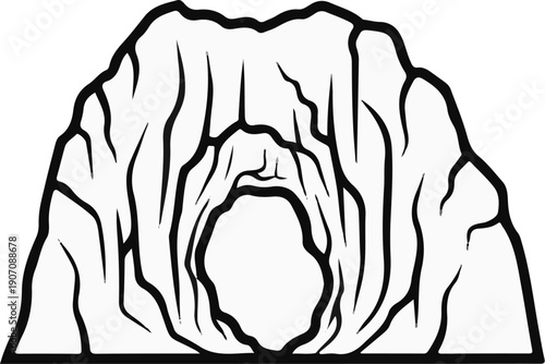 Stylized cave opening with rugged rock formations and deep shadows