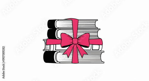 Stack of books tied with a pink ribbon bow, gift for readers