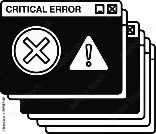 Stacked error windows with "CRITICAL ERROR" text and warning icons