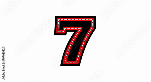 Stylized black digit seven with red and white stitching detail