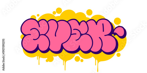 Ever graffiti throw up bubble letter design. Pink and yellow street art illustration with dripping paint effect. High quality vector for urban clothing, stickers, and hip hop decor.