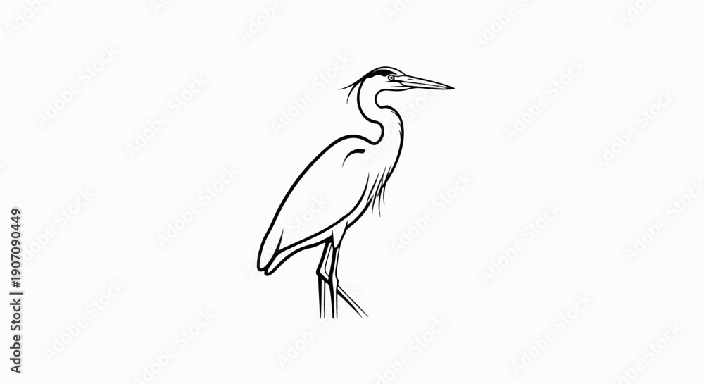 Obraz premium Stylized black ink illustration of a heron standing on thin legs