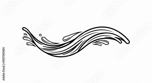 Stylized black ink sketch of a dynamic water splash