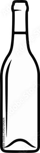 Stylized black line drawing of a clear, empty glass bottle with a narrow neck