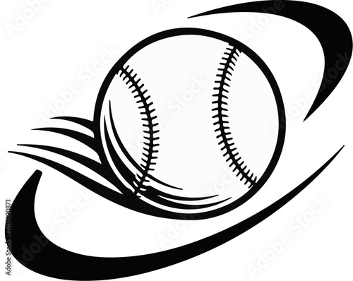 Stylized baseball in motion with swirling abstract streaks