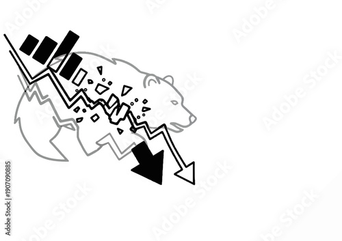 Stylized bearish market trend with jagged lines and falling arrows