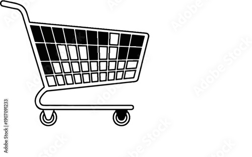 Stylized line drawing of a shopping cart with partial fill