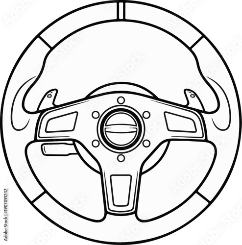 Stylized line drawing of a sporty vehicle steering wheel