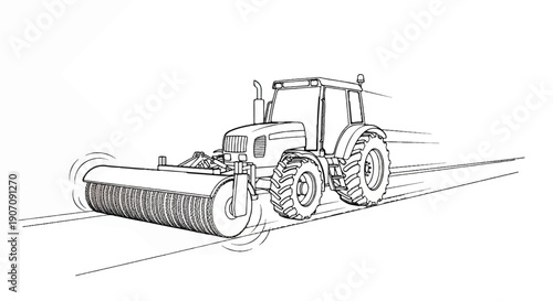 Stylized line drawing of a tractor with a roller attachment, moving forward