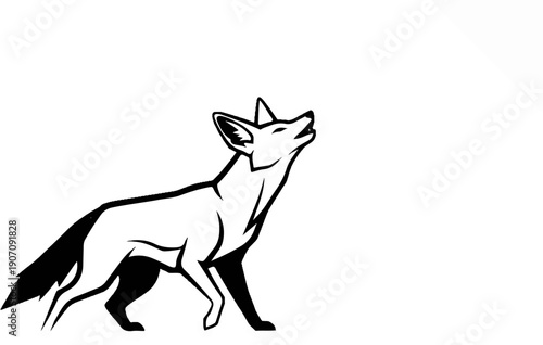 Stylized black and white illustration of a fox or wolf howling