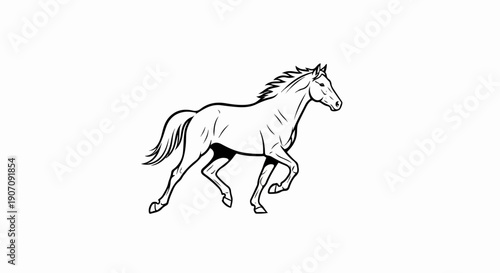 Stylized black and white outline of a horse in motion
