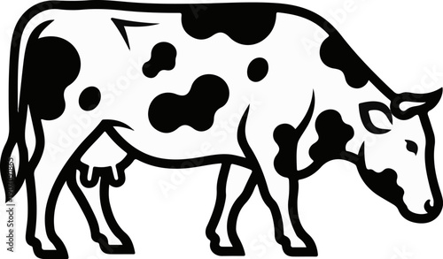 Stylized black and white illustration of a Holstein cow