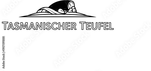 Stylized black and white illustration of a hat and text