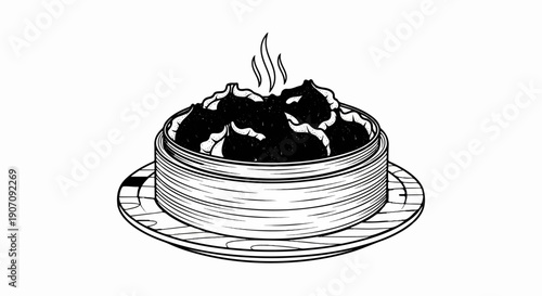 Steaming dim sum dumplings in a bamboo steamer basket with wavy steam rising