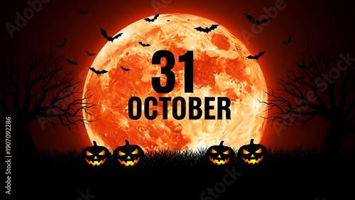 Halloween decorations with pumpkins and bats