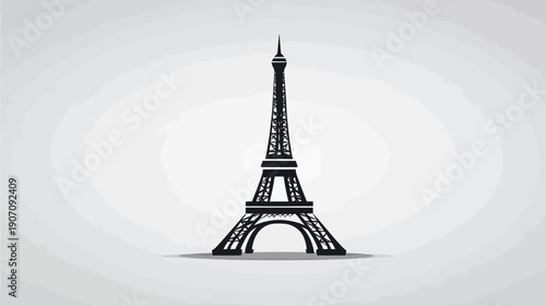 A silhouette of a famous tall metal structure on a light gray background with an abstract design