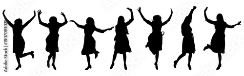 Dancing women silhouette, expressing joy and movement. Set. Vector illustration.
