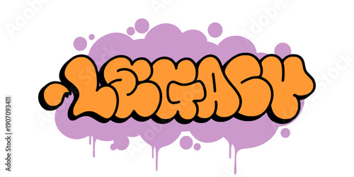 Legacy graffiti throw up bubble letter design. Yellow and orange street art illustration with dripping paint effect for urban heritage and clothing design.