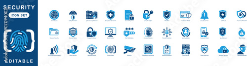 Comprehensive Security Icon Set: Flat Design Vector Illustration for Digital Protection and Cyber Safety