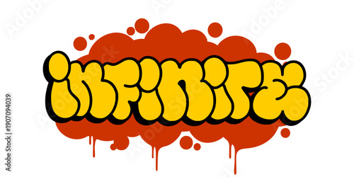 Infinite graffiti throw up bubble letter design. Yellow and orange street art illustration with dripping effect for urban lifestyle and apparel design.