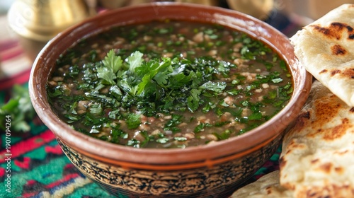Hearty Lentil Soup Garnished With Fresh Cilantro