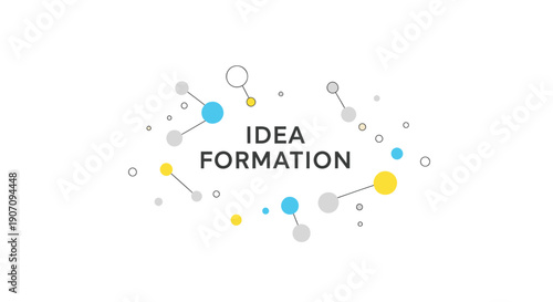 Vector idea formation concept with molecular structure and colorful balls, for presentation or website, isolated on transparent background, png