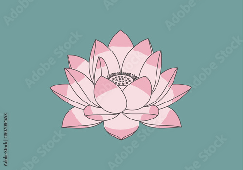Stylized Pink Lotus Flower Centered Against Teal Background Simple Clean Botanical Art Element for Wellness and Spa Designs