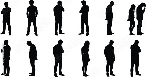 Black silhouettes of people standing in various poses