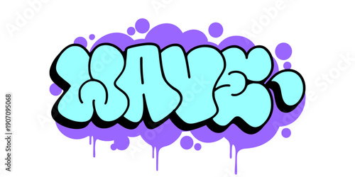 Wave graffiti throw up bubble letter design. Colorful street art illustration with drip effect on white background. High quality vector for urban clothing and stickers.