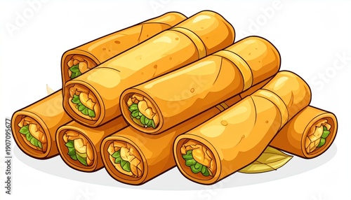 Golden Fried Spring Rolls Stacked on a Plate.