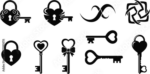 Heart shaped locks and keys in black on white background black white background heart shaped keys