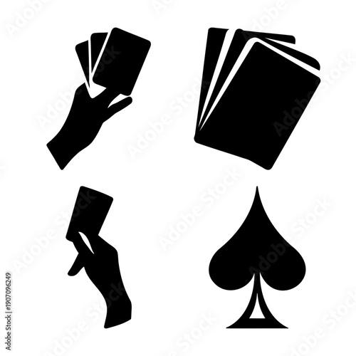Black silhouettes of hands holding playing cards and a prominent spade suit symbol for game concepts