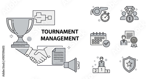 Tournament Management icons and graphics, competition planning and organization