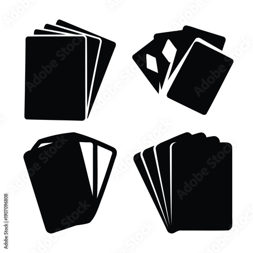 Collection of playing card silhouettes in various arrangements depicting games and entertainment