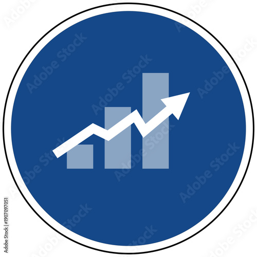 Statistik Balkendiagramm mit Pfeil nach oben Symbol blaues rundes Schild Vektor Illustration für Erfolg Wachstum Wirtschaft