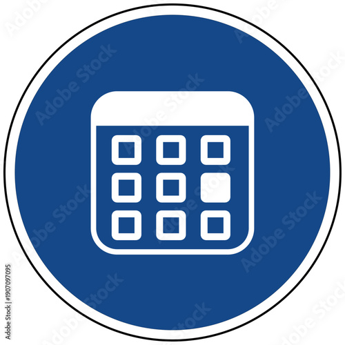 Kalender Symbol blaues rundes Schild Vektor Illustration für Terminplanung Organisation Datum Zeitmanagement Frist